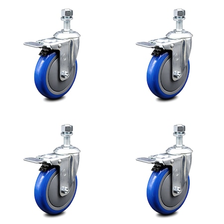 Service Caster 5 Inch Blue Polyurethane Swivel 12mm Stem Caster Set with Total Lock Brake SCC-TSTTL20S514-PPUB-BLUE-M1215-4